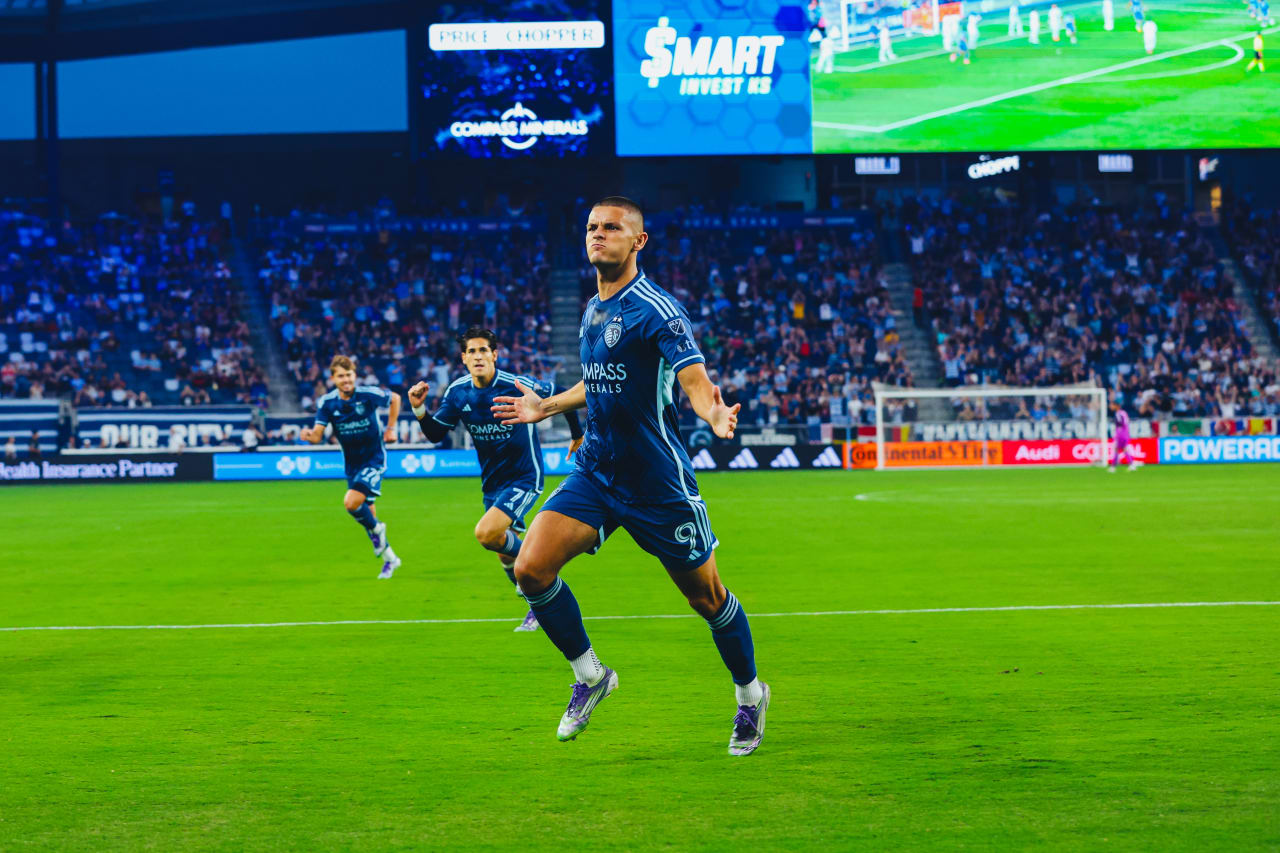 Sporting KC forward Dejan Joveljic celebrates his goal in the 4th minute.