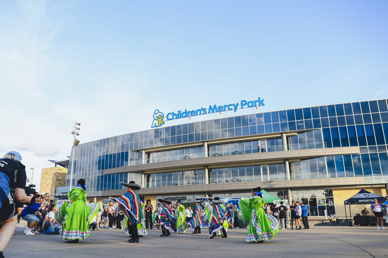 The Guadalupe Center's Aztec Folklórico Dance Team performs on the Mazuma Plaza before the game vs VAN.