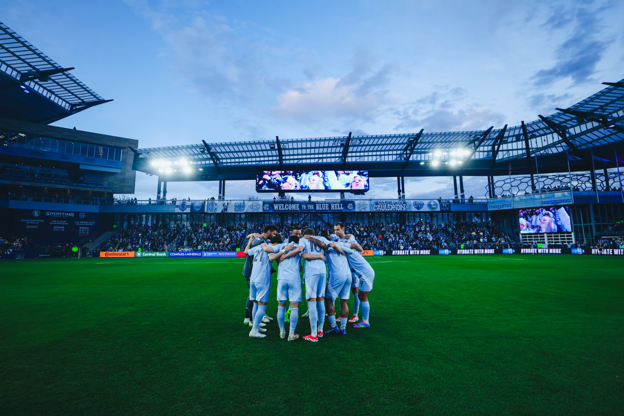Sporting KC players huddle before the game on April 5th.