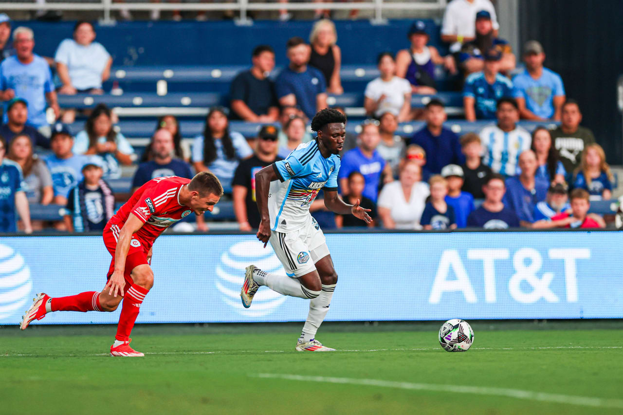 Forward, Stephen Afrifa, runs during the run of play on July 28.