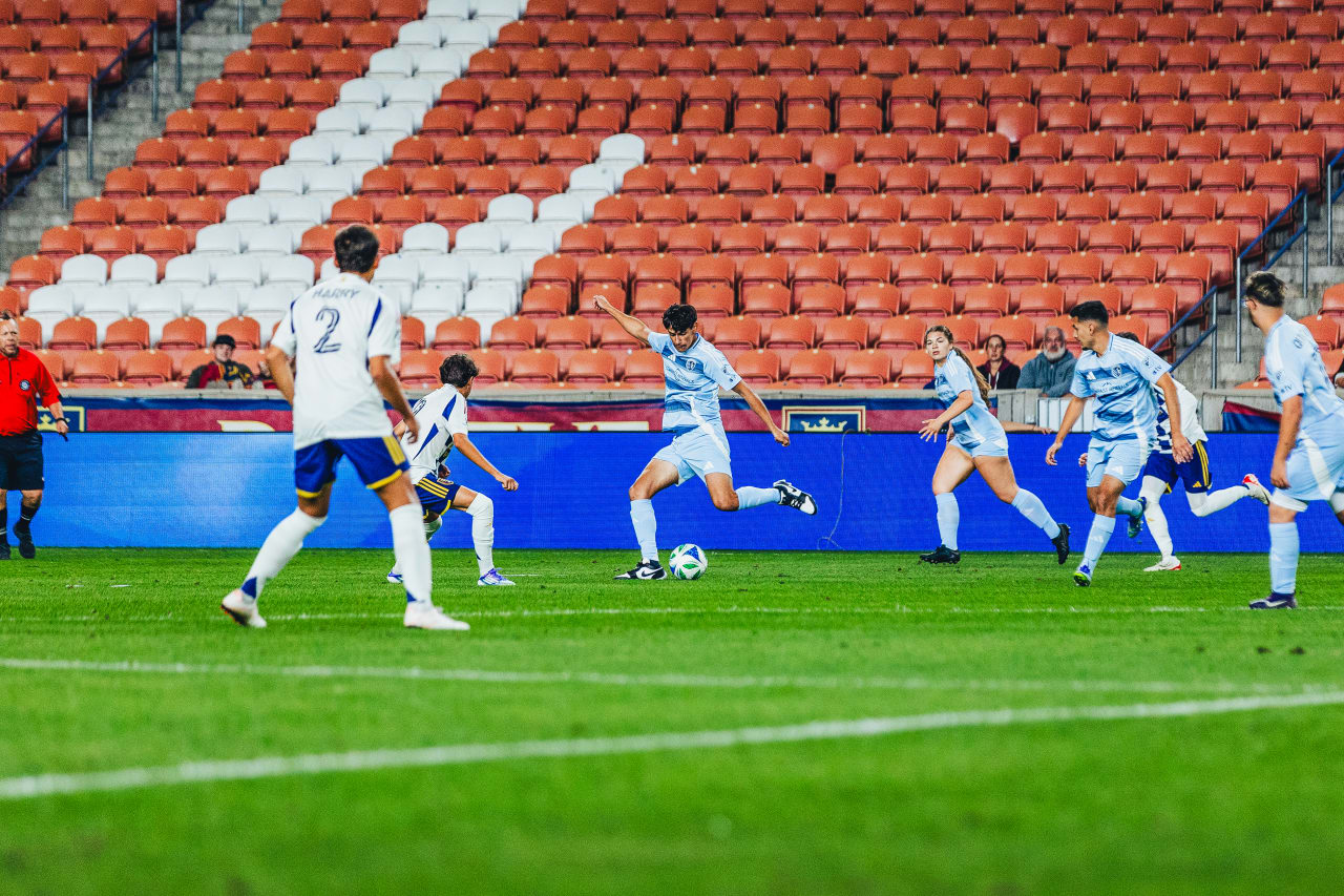 Martin Guerra kicks the ball during the unified game in Salt Lake. Photo by RSL