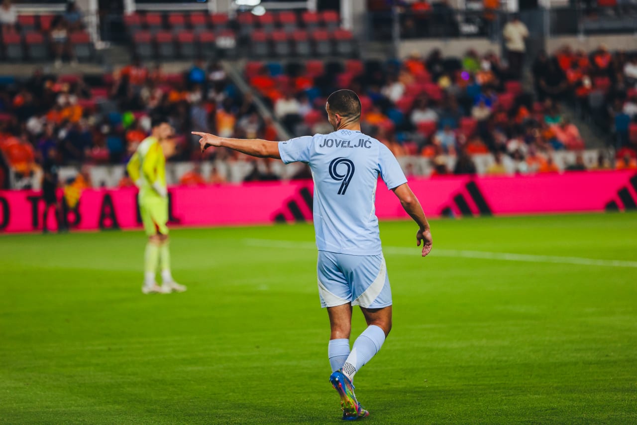 Sporting KC forward Dejan Joveljic celebrates after his second goal vs Houston