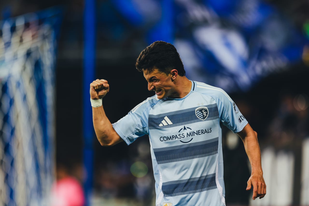 Sporting KC midfielder Manu Garcia celebrates after scoring against San Jose