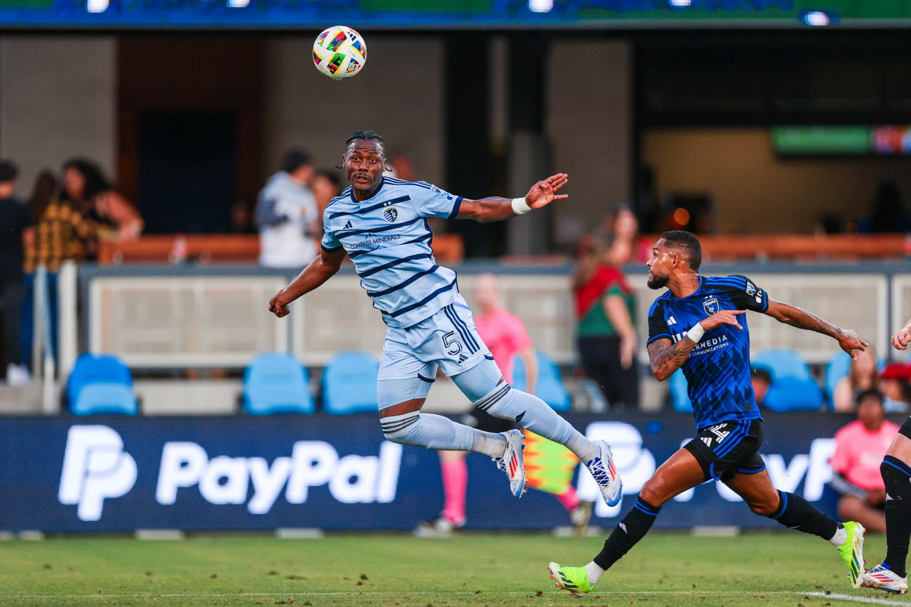 Defender Dany Rosero heads the ball during the July 13 match against San Jose.
