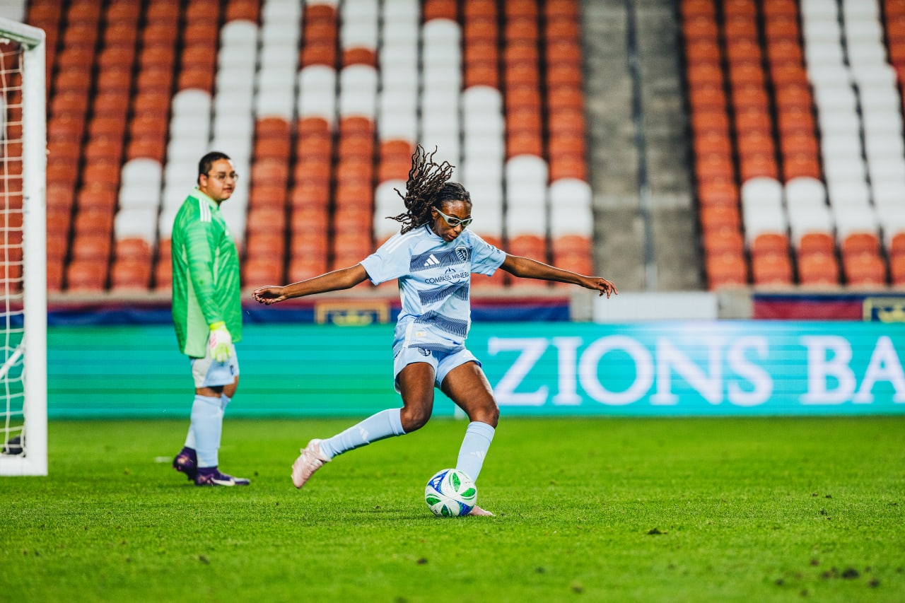 Shay Keller-Novelli kicks the ball during the unified game in Salt Lake. Photo by RSL