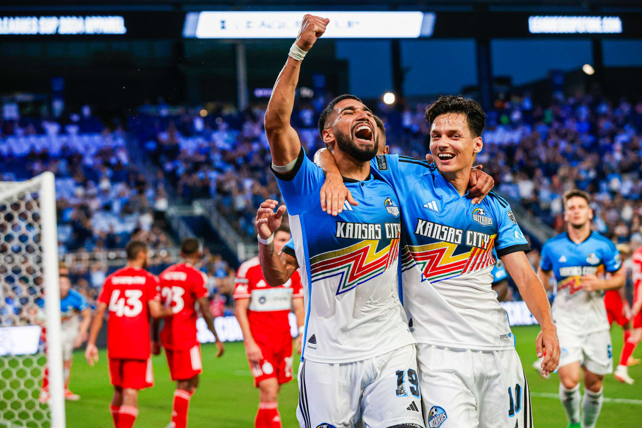 Defender Robert Castellanos (19) and Forward Daniel Salloi (10) celebrate Castellanos goal.