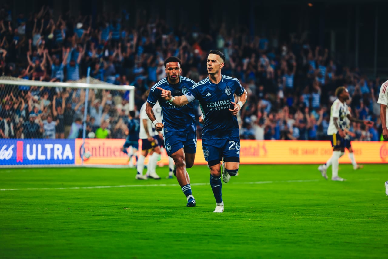 Sporting KC forward Erik Thommy celebrates after his goal vs Real Salt Lake