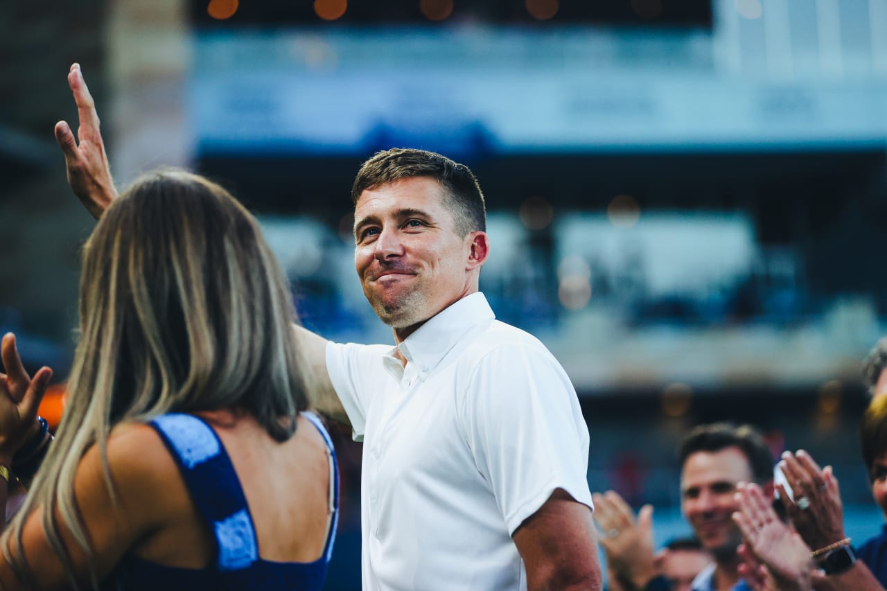 Sporting Legend Matt Besler thanks the fans after being inducted as a Sporting Legend