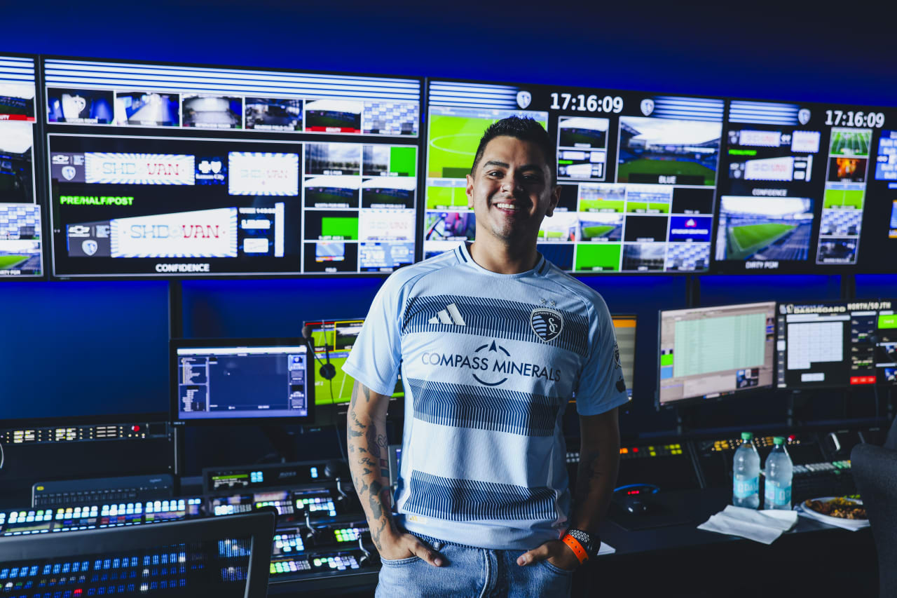 The Spanish PA Announcer for the game vs Vancouver smiles for the camera.