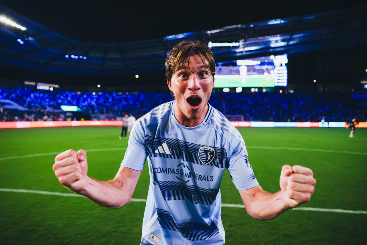 Defender Jacob Barltett celebrates the win against Charlotte FC.