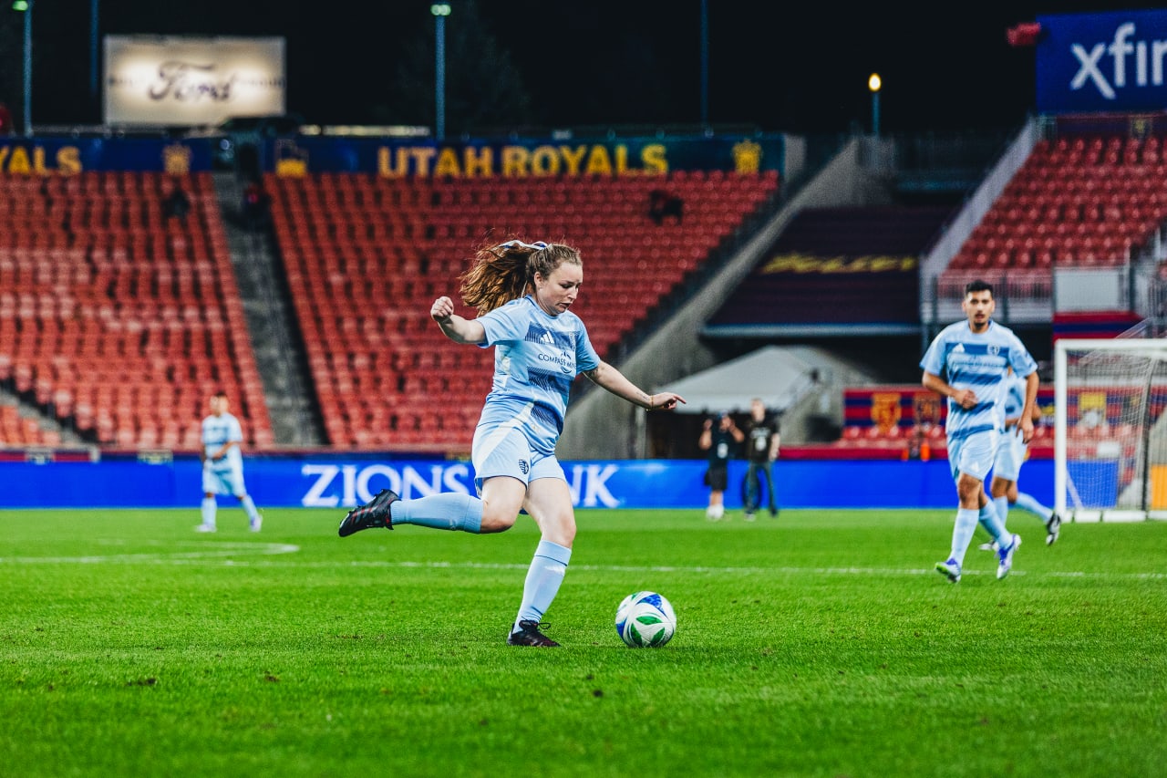 Hallie Schmitt kicks the ball during the unified game in Salt Lake. Photo by RSL