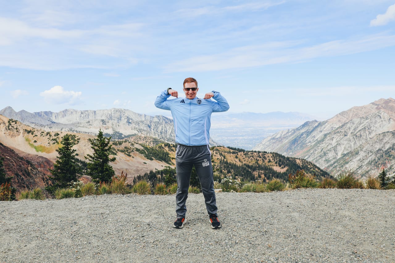 Josh Toplikar flexes for the camera while on the team outing in Salt Lake.