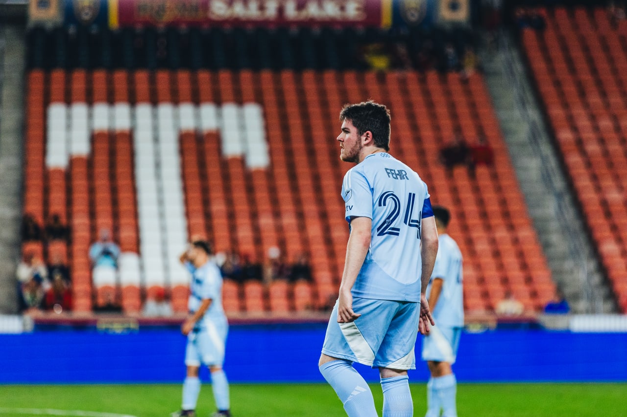 Robbie Fehr looks downfield during the unified game in Salt Lake. Photo by RSL