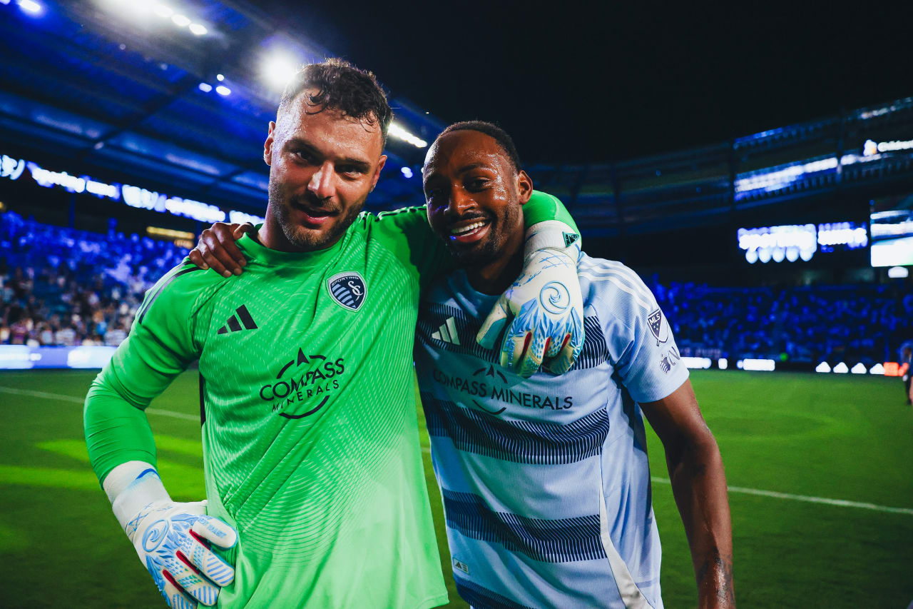 John Pulskamp and Mason Toye pose for the camera after the SKC win.