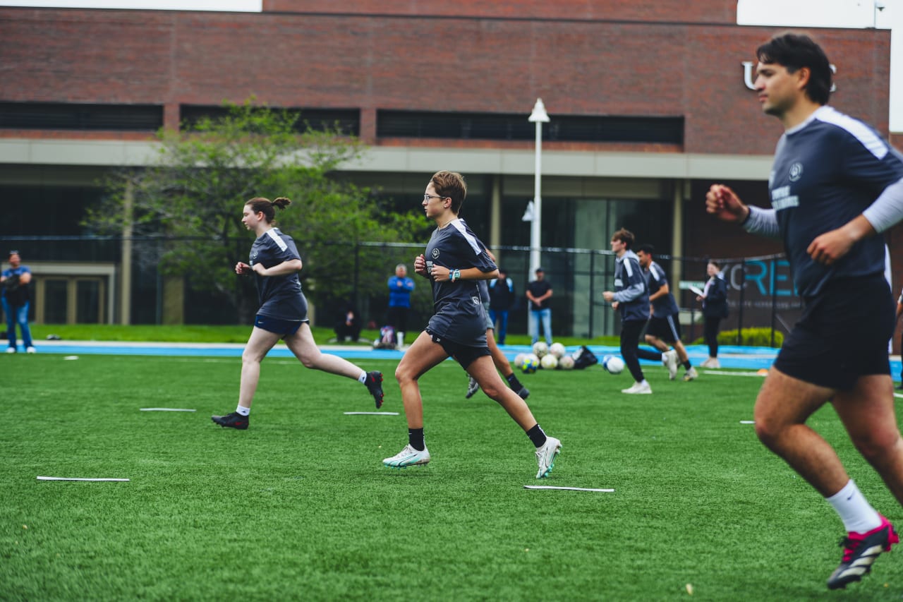 Players practice drills at  Sporting KC's Unified Team tryouts on April 27.