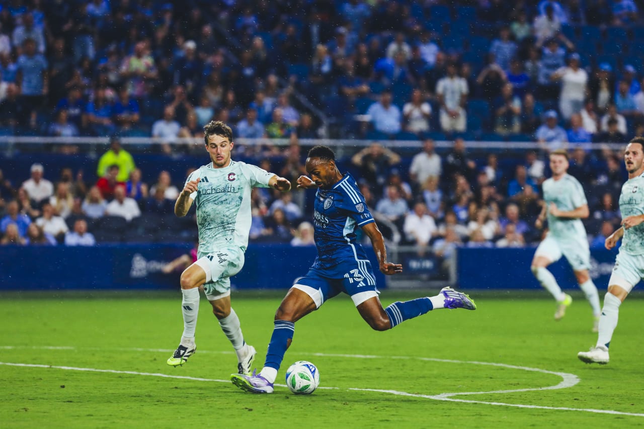 Sporting KC forward Mason Toye shoots and scores to take the lead against Colorado.