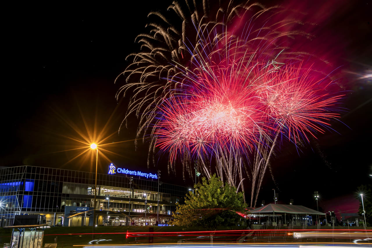 Children's Mercy Park surrounded by fireworks after the game vs Real Salt Lake.