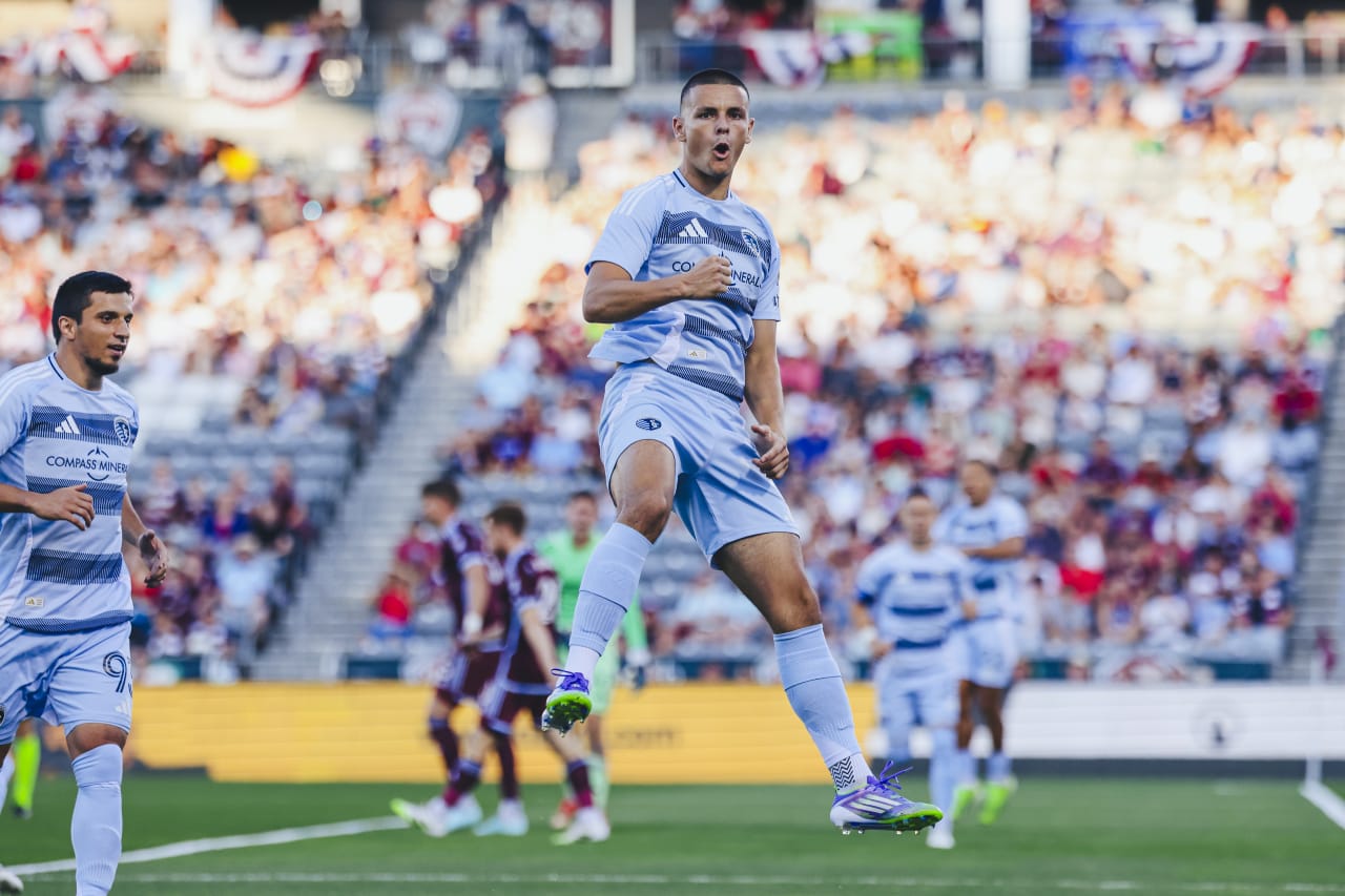 Sporting KC forward Dejan Joveljic celebrates after scoring in the 4th minute