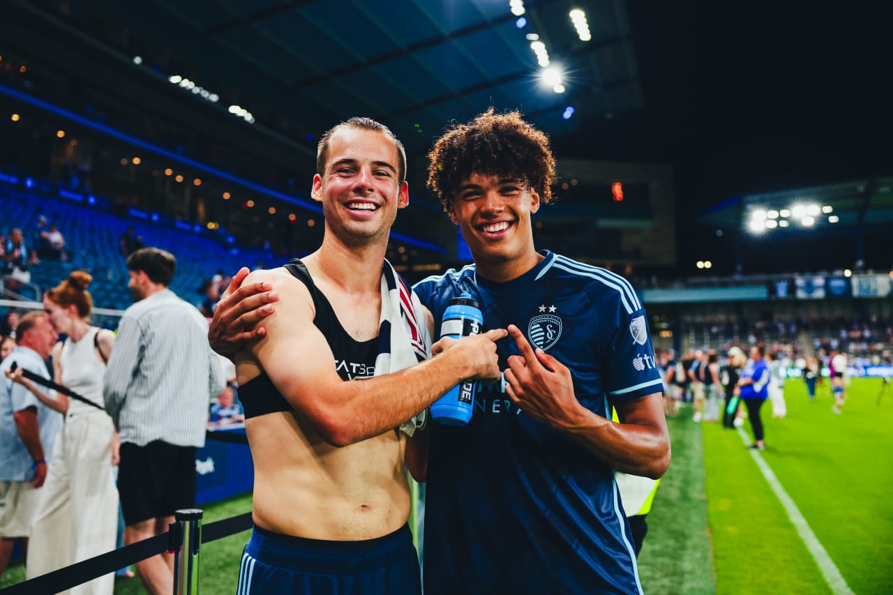 Sporting KC defenders Jansen Miller and Ian James pose for a photo after the game vs Real Salt Lake