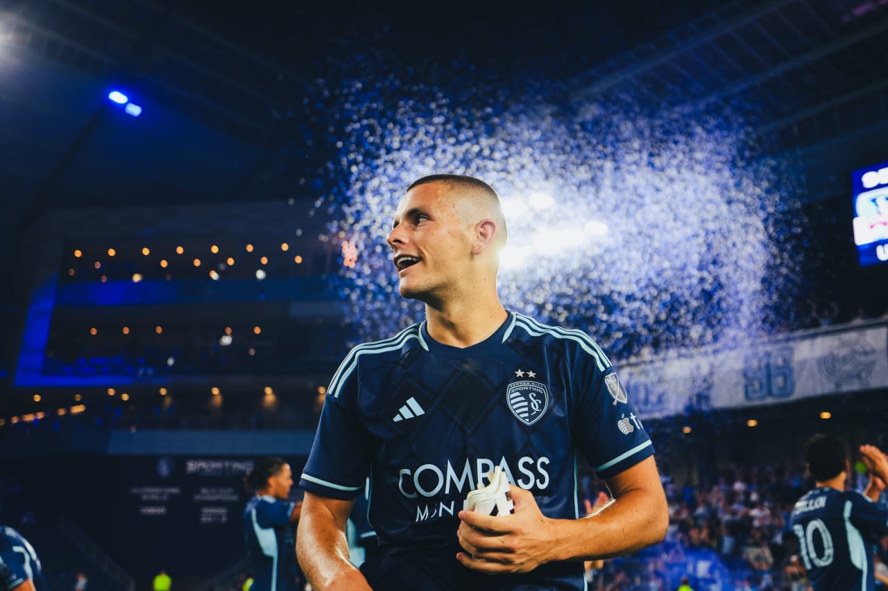 Sporting KC forward Dejan Joveljic smiles after the win over Colorado.
