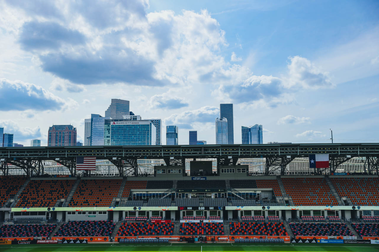 The view of Houston from Shell Energy Stadium before the game on Saturday