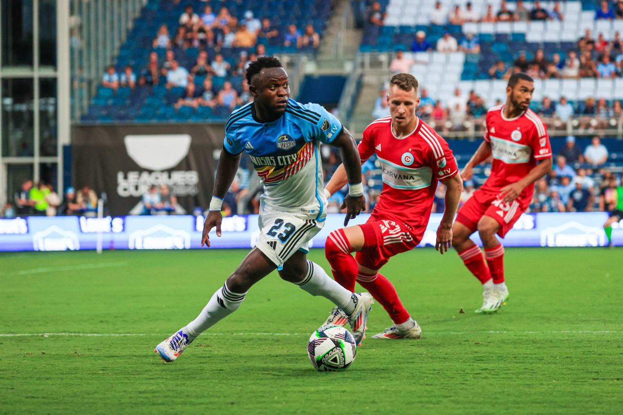 Forward Willy Agada looks to make the play during the Sporting KC vs Chicago Fire FC