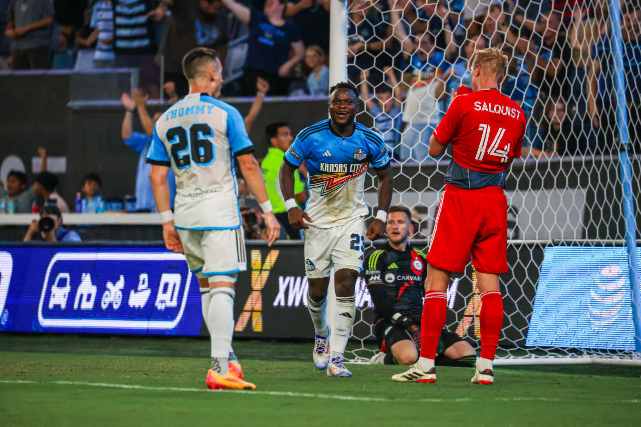 William Agada gives Sporting the 2-1 lead over the Chicago Fire FC on July 28.