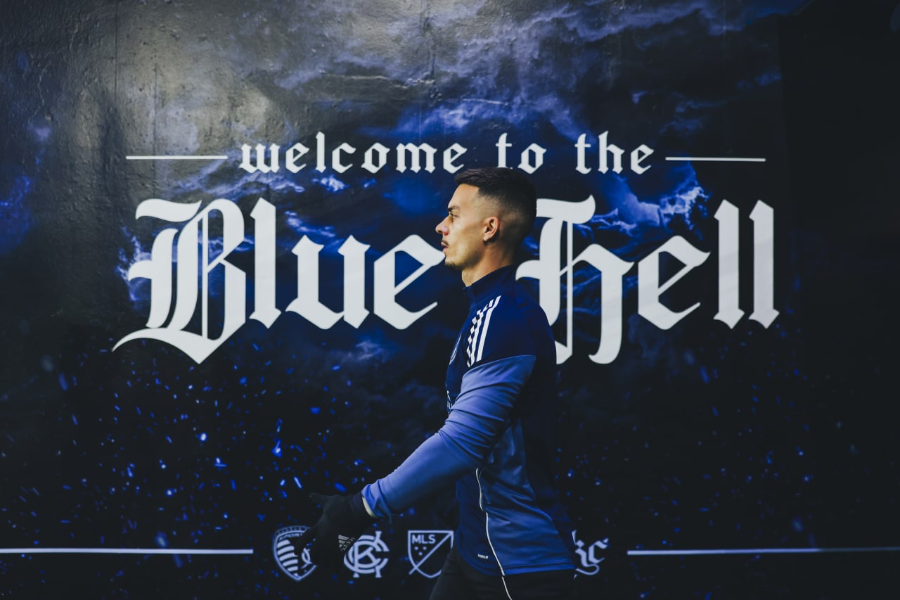 Sporting KC forward Erik Thommy walks out onto the field before playing San Jose.
