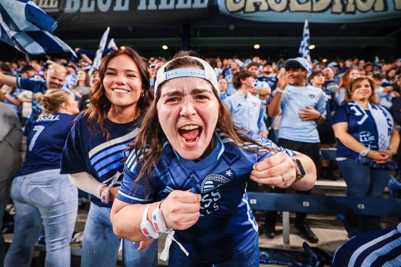 Fans celebrating at Children's Mercy Park during the match against Philadelphia Union.