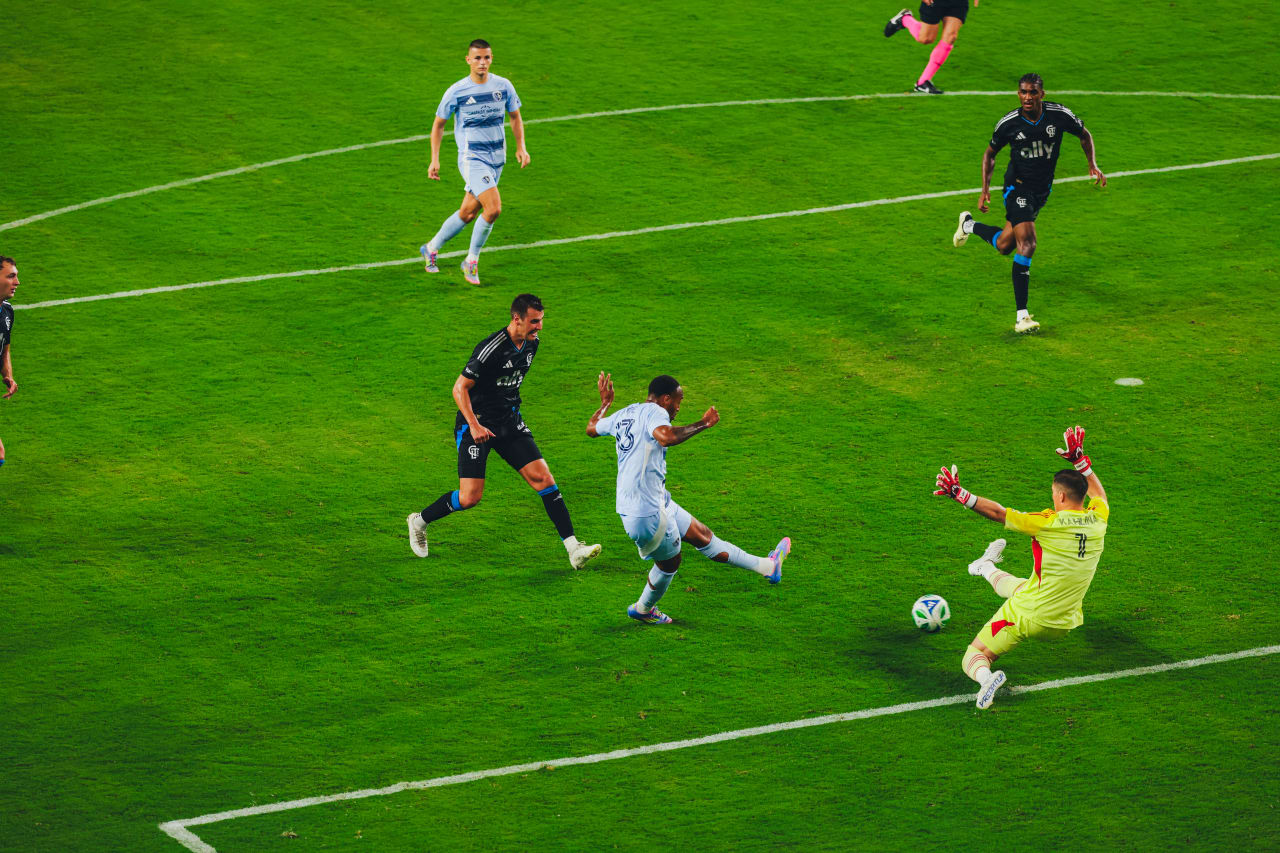 Forward Mason Toye takes the shot and scores against Charlotte FC