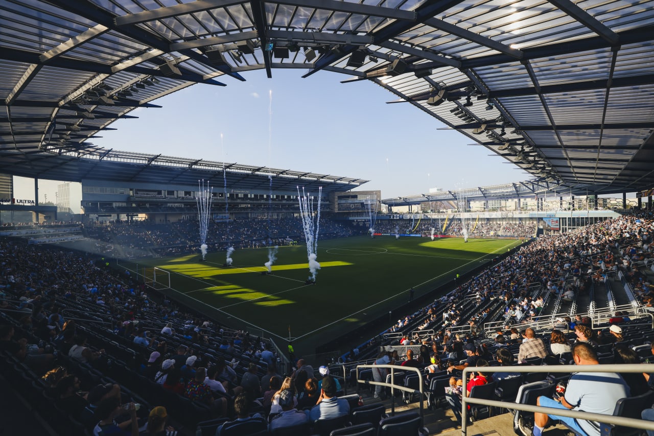 Children's Mercy Park erupts with fireworks before the game vs Austin FC.