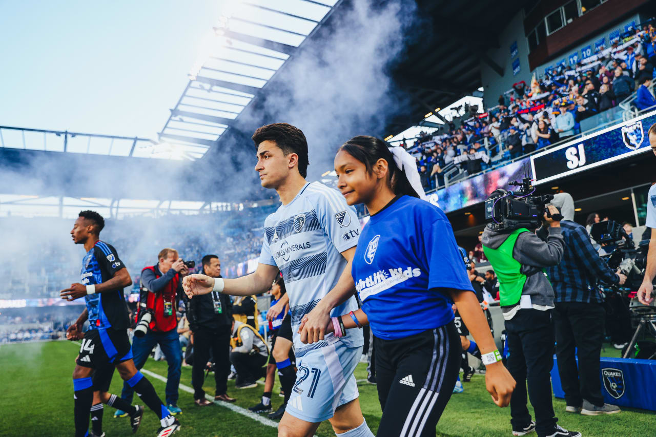Sporting KC midfielder Manu Garcia walks out onto the pitch before playing San Jose